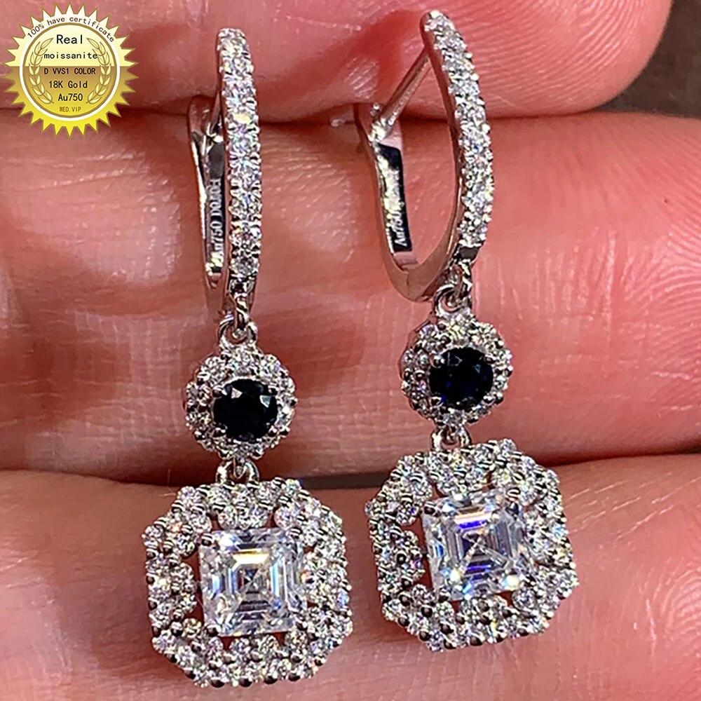 18K Au750 Gold Hoop Earrings with U-Shaped Black Moissanite Diamonds, 0.5 Carat