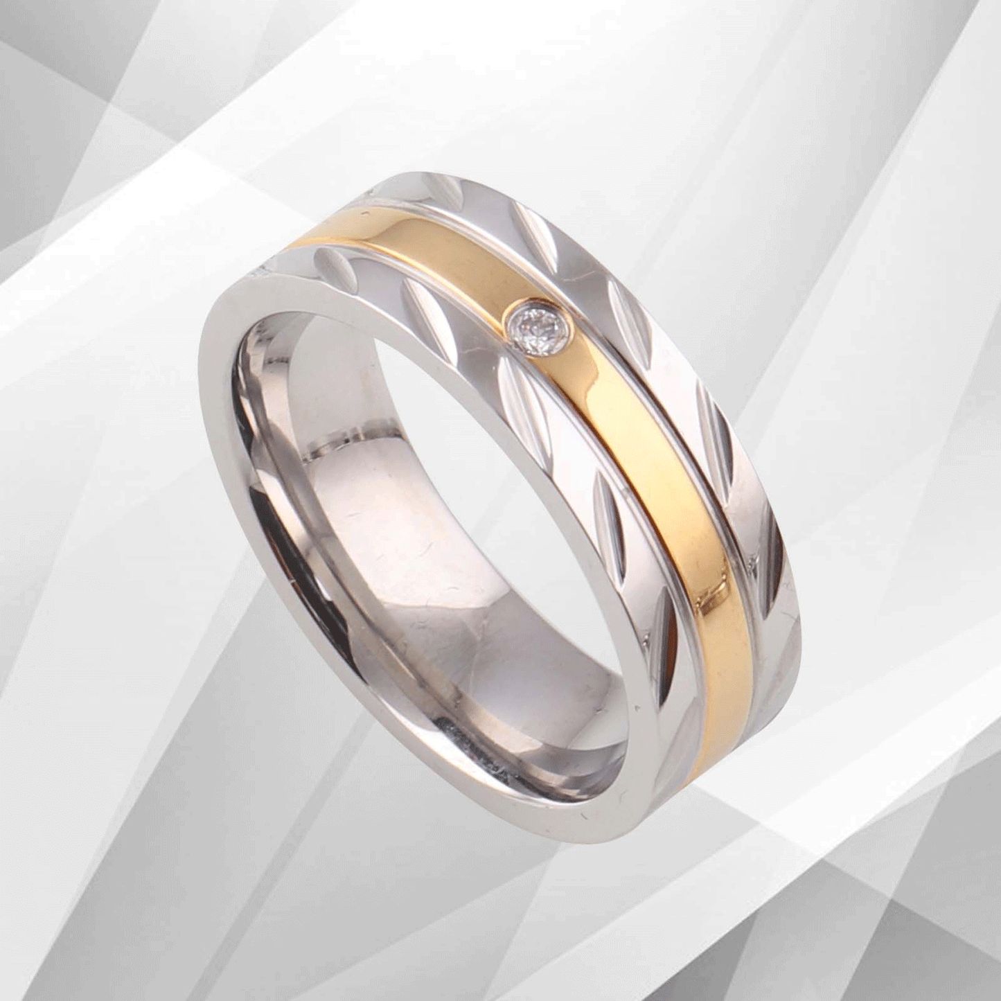 Titanium Wedding Band Ring 0.35Ct C Z Diamond 18Ct Yellow And White