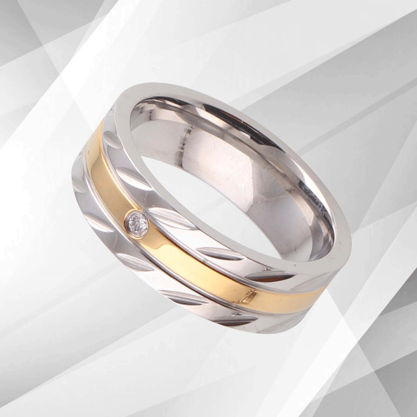 Titanium Wedding Band Ring 0.35Ct C Z Diamond 18Ct Yellow And White