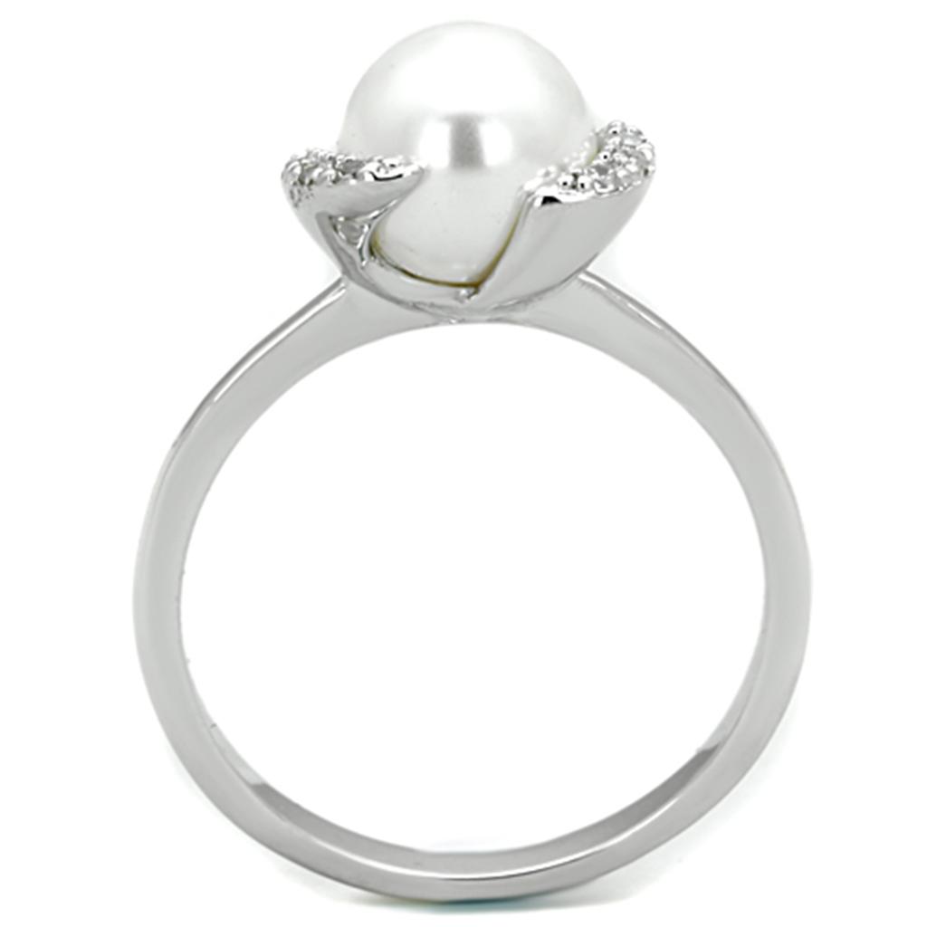 Rhodium-Plated Brass Ring with Ethically Sourced White Simulated Pearl