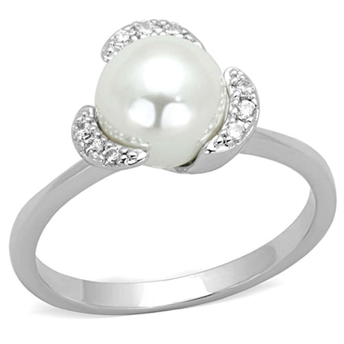 Rhodium-Plated Brass Ring with Ethically Sourced White Simulated Pearl