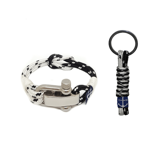 Adjustable Shackle Black & White Bracelet & Keychain