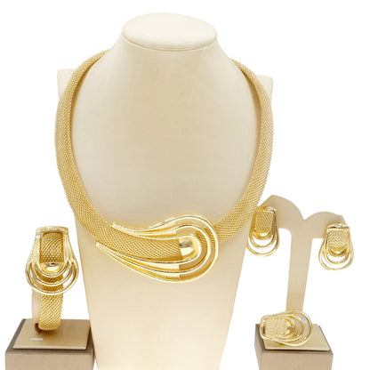 Fashionable Women's Jewelry Set with Round Necklace and Gold-Plated Earrings from Dubai