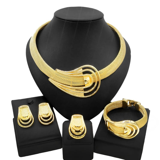 Fashionable Women's Jewelry Set with Round Necklace and Gold-Plated Earrings from Dubai