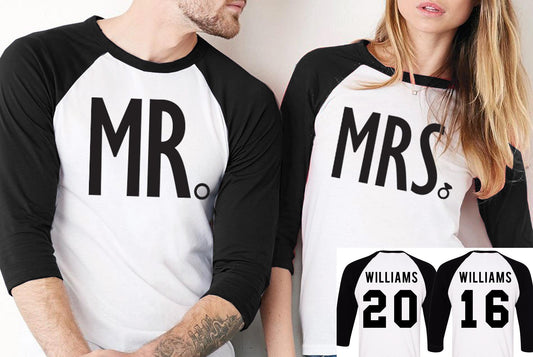 MR + MRS Baseball Tees CUSTOM NAMES + NUMBERS - Pick Color