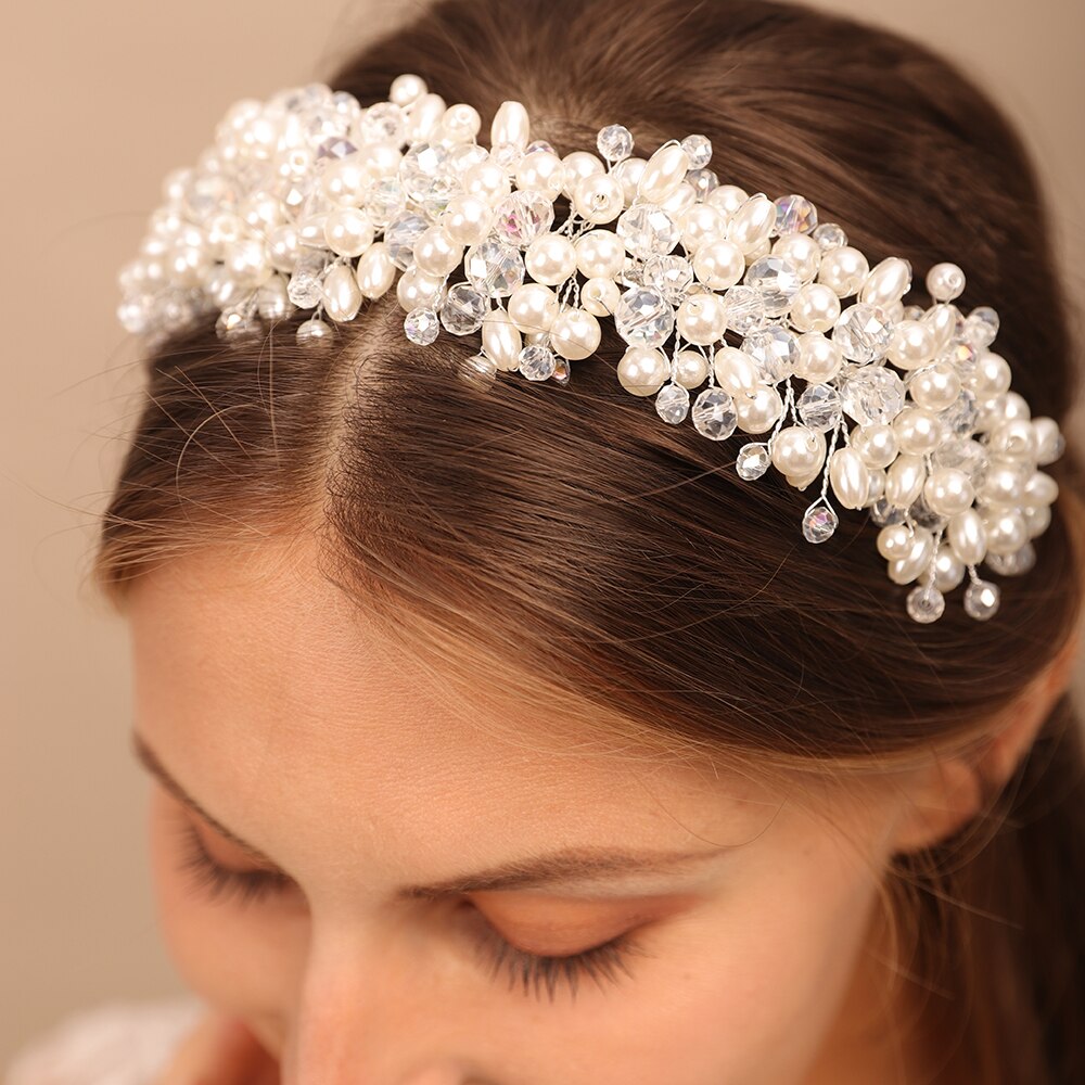 Bridal Tiara Headwear Pearl Crown Princess Wedding Bridal Tiara Pear