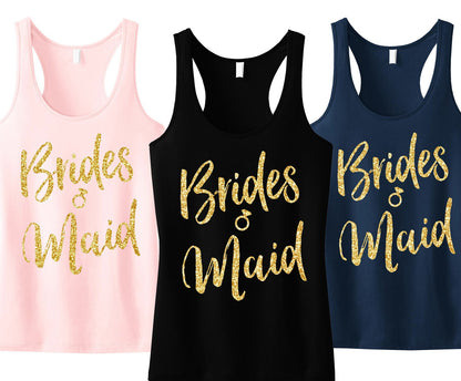 Bridesmaid Script Tank Top with Gold Glitter -