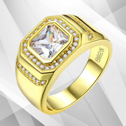 Gents 2.88Ct Square-Cut 47 CZ Diamonds Solitaire Ring Size P-Z 18Ct