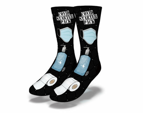 COVID STARTER PACK Funny Coronavirus Quarantine Socks (Black)