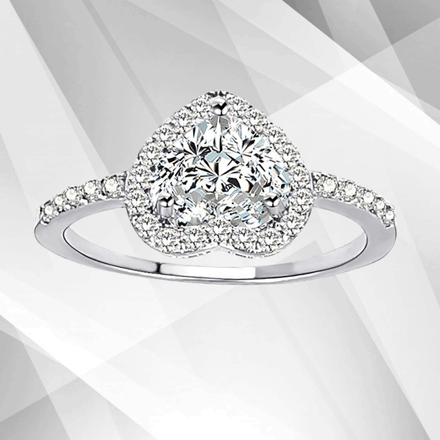 2.88Ct Heart-Cut CZ Diamonds Halo Bridal Engagement Ring 18Ct White