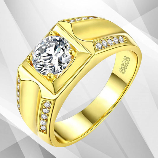 Gents 2.00Ct Round-Cut 21 CZ Diamonds Men’s Ring Size N-W 18Ct Yellow