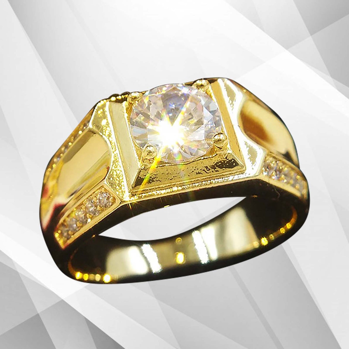 Gents 2.00Ct Round-Cut 21 CZ Diamonds Men’s Ring Size N-W 18Ct Yellow