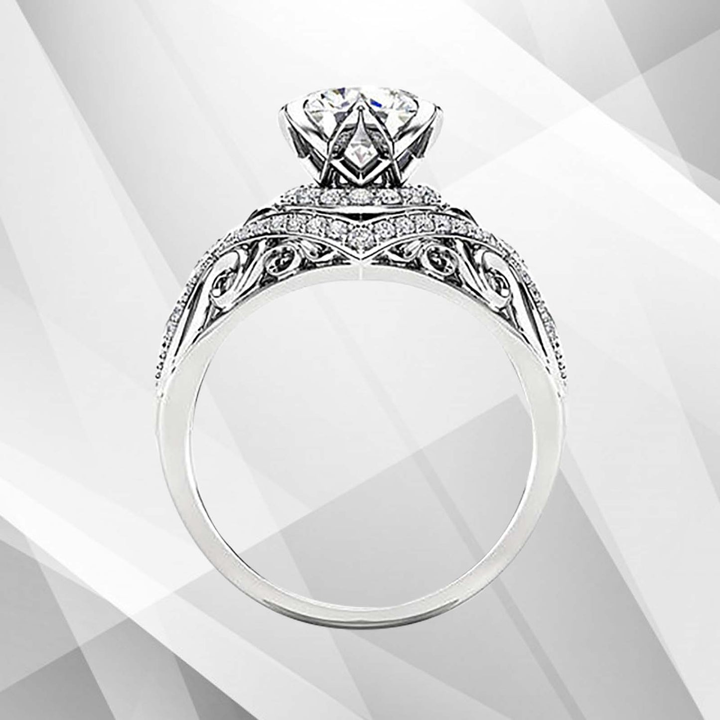 2.50Ct Round-Cut 55 Diamonds Engagement Party Solitaire Ring 18k White