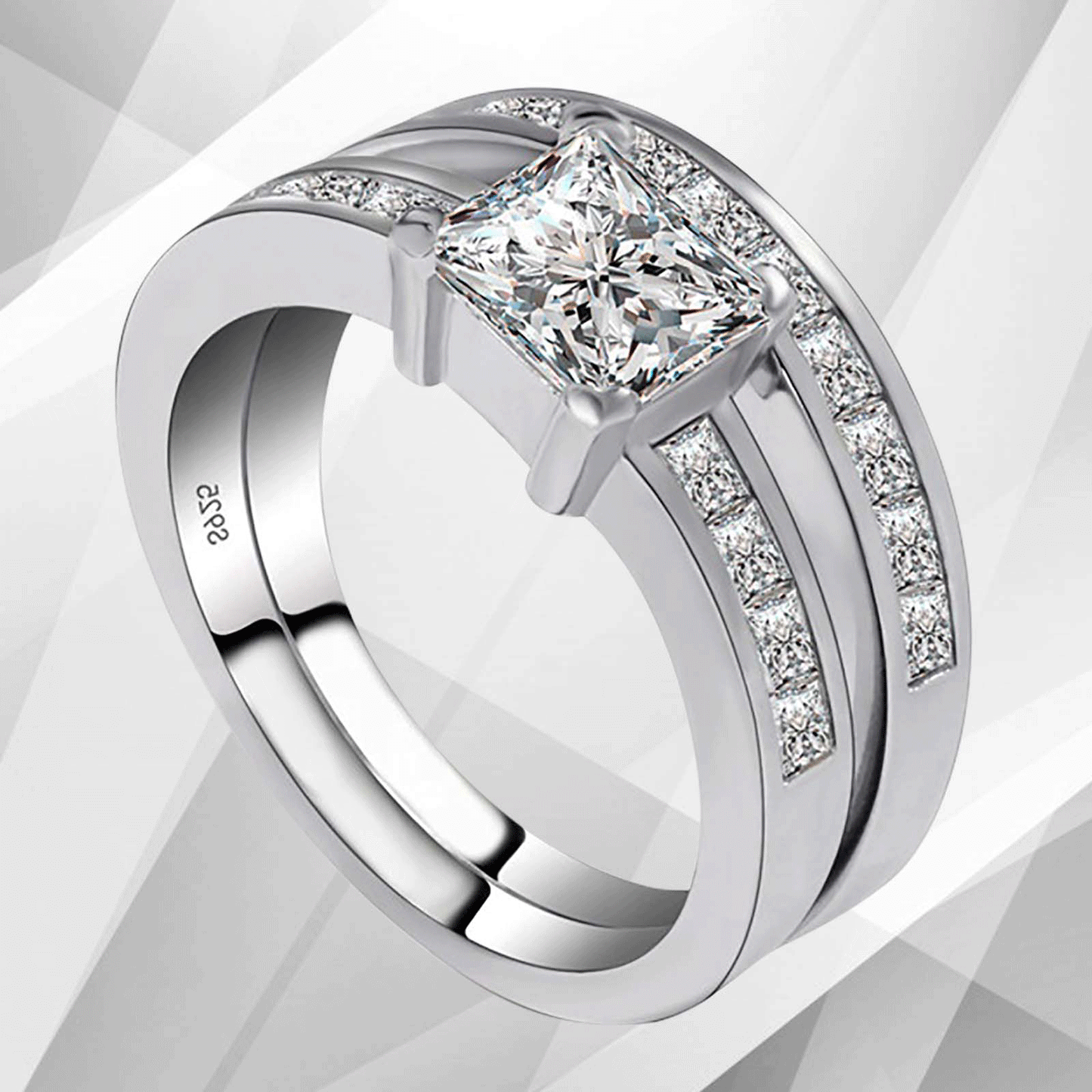 2.0Ct Total 20 CZ Diamonds Bridal Engagement Double Ring Set 18K White