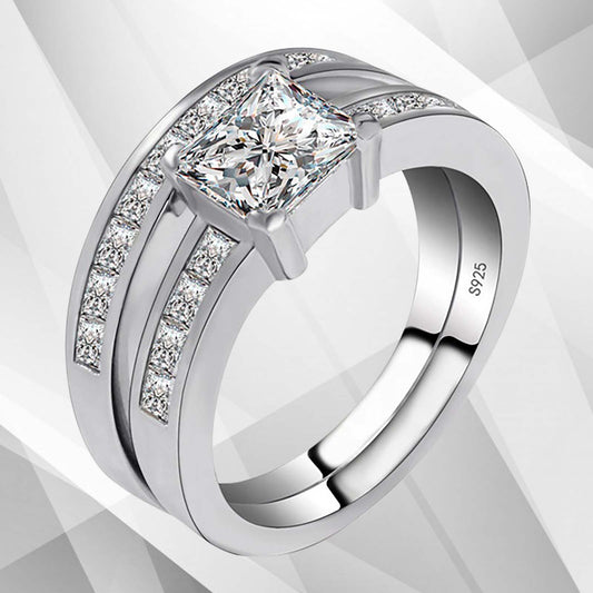 2.0Ct Total 20 CZ Diamonds Bridal Engagement Double Ring Set 18K White