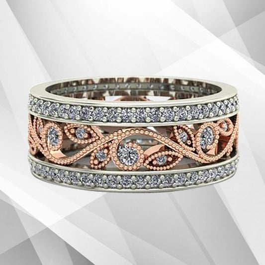 0.35CT 122 CZ Diamonds Two Tone Bridal Band Ring 18Ct Rose And White