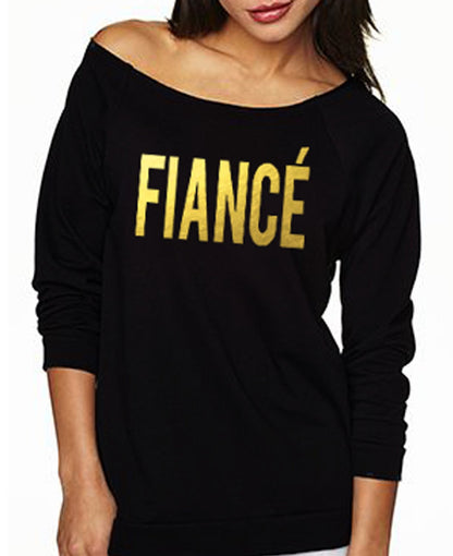 FIANCE Off-Shoulder Long Sleeve Shirt - Gold Foil