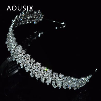 Luxury Cubic Zirconia Headbands Silver Color Bridal Crowns Elegant