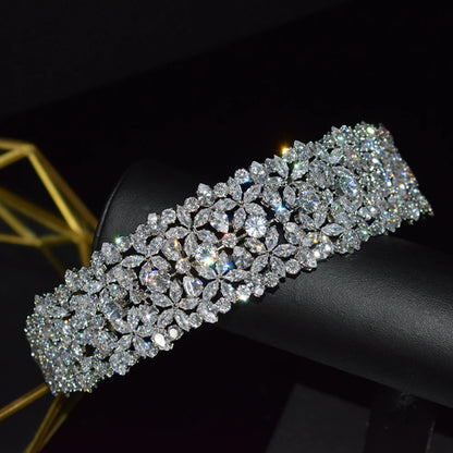 Luxury Cubic Zirconia Headbands Silver Color Bridal Crowns Elegant