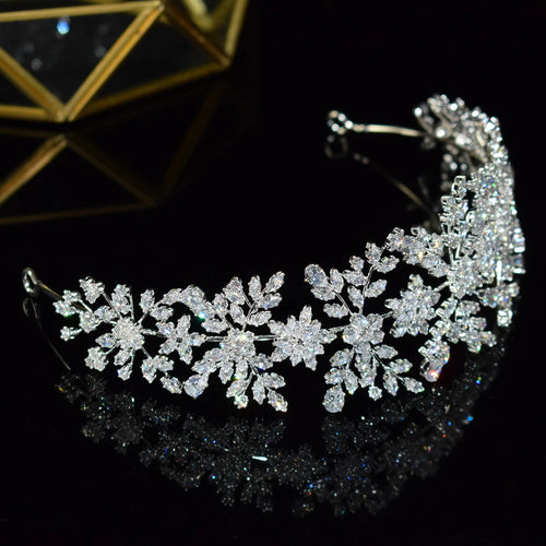 Luxury Cubic Zirconia Headbands Silver Color Bridal Crowns Elegant