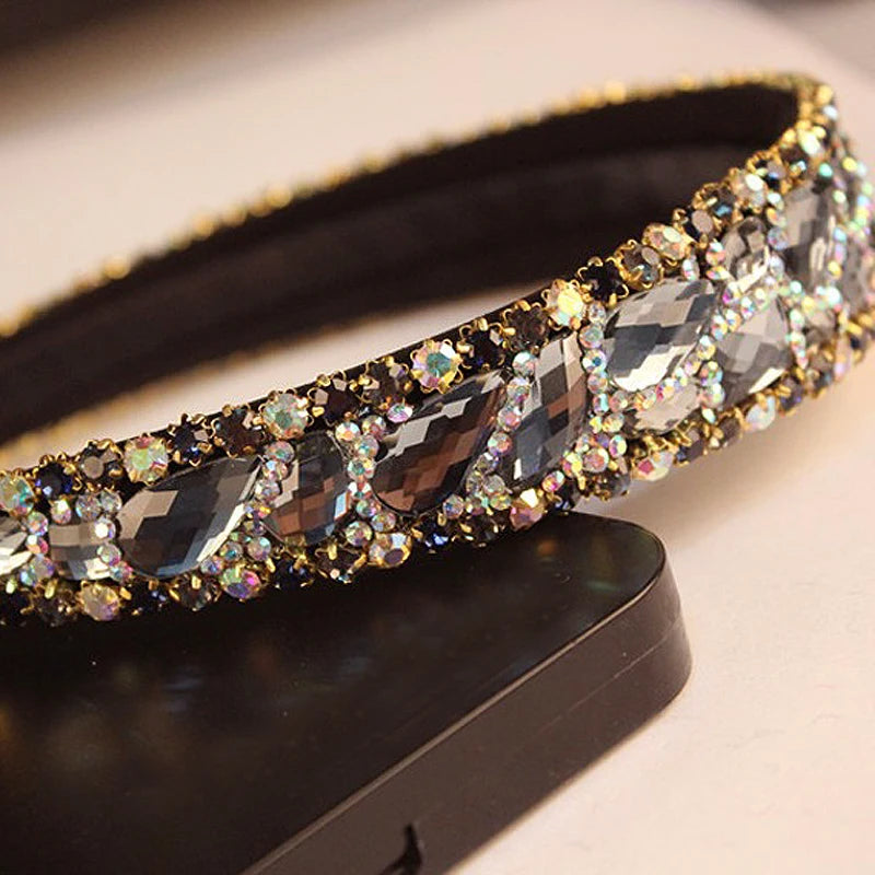 Luxurious Handmade Black and Gray Crystal Stone Bridal Headbands