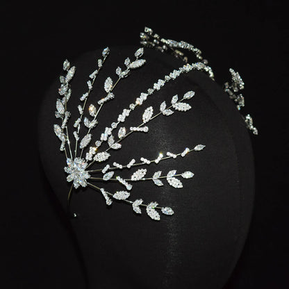 Luxury Cubic Zirconia Headbands Silver Color Bridal Crowns Elegant