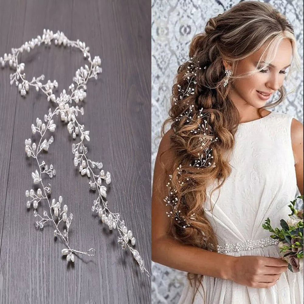 New Wedding Hair Accessories Crystal Pearl Hair Belt Wedding Bridal