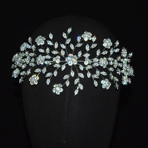 Luxury Cubic Zirconia Headbands Silver Color Bridal Crowns Elegant