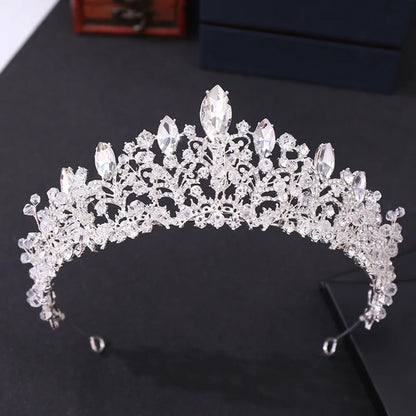 Baroque Handmade Crystal Beads Heart Bridal Tiaras Crown Luxury