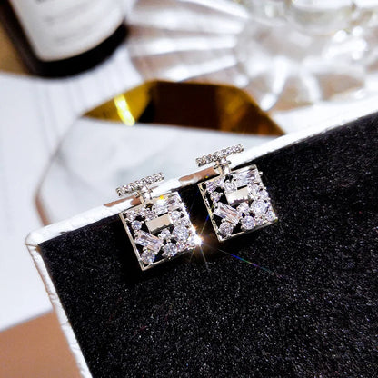 Elegant Brass and Cubic Zirconia Stud Earrings, Wedding Day Earrings!