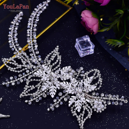 YouLaPan HP254 Alloy Flower Bridal Hair Clips Rhinestone Side Hairpin