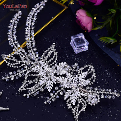 YouLaPan HP254 Alloy Flower Bridal Hair Clips Rhinestone Side Hairpin