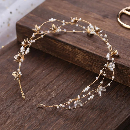 Elegant Handmade Beaded Flower Bridal Tiara and Hairband