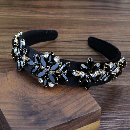 Luxurious Handmade Black and Gray Crystal Stone Bridal Headbands