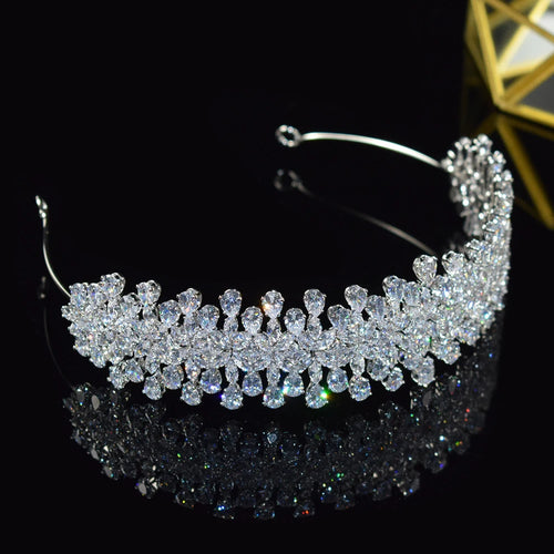 Luxury Cubic Zirconia Headbands Silver Color Bridal Crowns Elegant