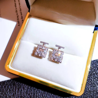 Elegant Brass and Cubic Zirconia Stud Earrings, Wedding Day Earrings!