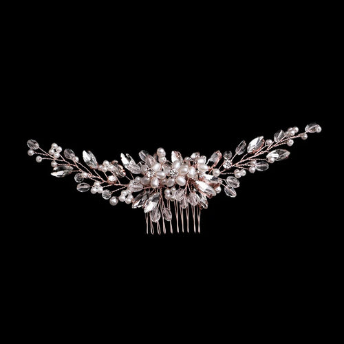 Trendy Tiara Wedding Hair Comb Flower Bridal Hairpins Pearl Rhinestone