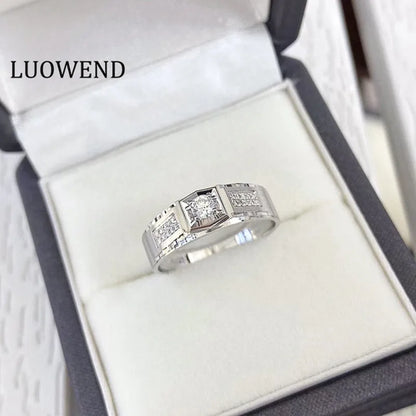 18K White Gold Ring Real Natural Diamond Rings for Men Wedding