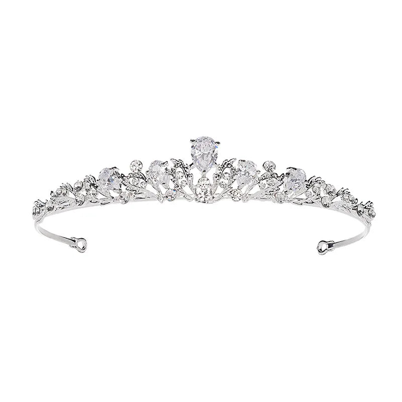 Silver-Colored Crystal Wedding Tiara with Zircon Bridal Headpiece