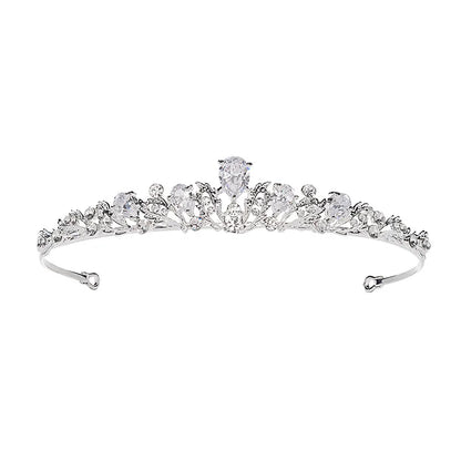 Silver-Colored Crystal Wedding Tiara with Zircon Bridal Headpiece