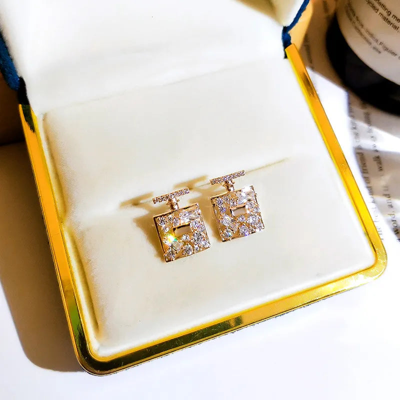 Elegant Brass and Cubic Zirconia Stud Earrings, Wedding Day Earrings!