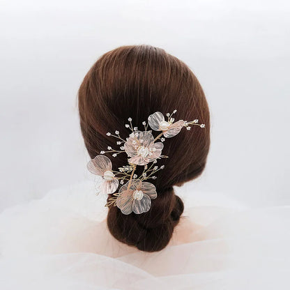 SLBRIDAL Handmade Baroque Copper Flower Pearls Wedding Hair