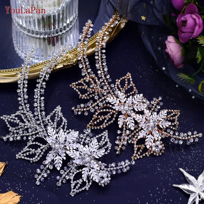 YouLaPan HP254 Alloy Flower Bridal Hair Clips Rhinestone Side Hairpin