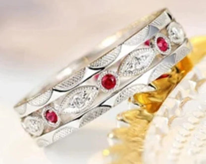 Solid 14K Yellow Gold Natural Ruby and Diamond Ring for Men and Women