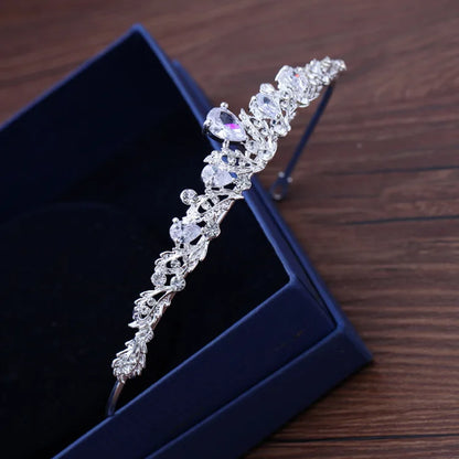 Silver-Colored Crystal Wedding Tiara with Zircon Bridal Headpiece