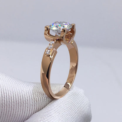 1 Carat Genuine 18K 750 Yellow Gold Wedding Ring with 100% Moissanite Diamond