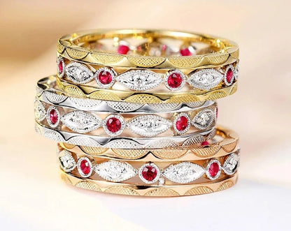 Solid 14K Yellow Gold Natural Ruby and Diamond Ring for Men and Women