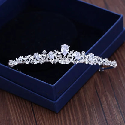 Silver-Colored Crystal Wedding Tiara with Zircon Bridal Headpiece