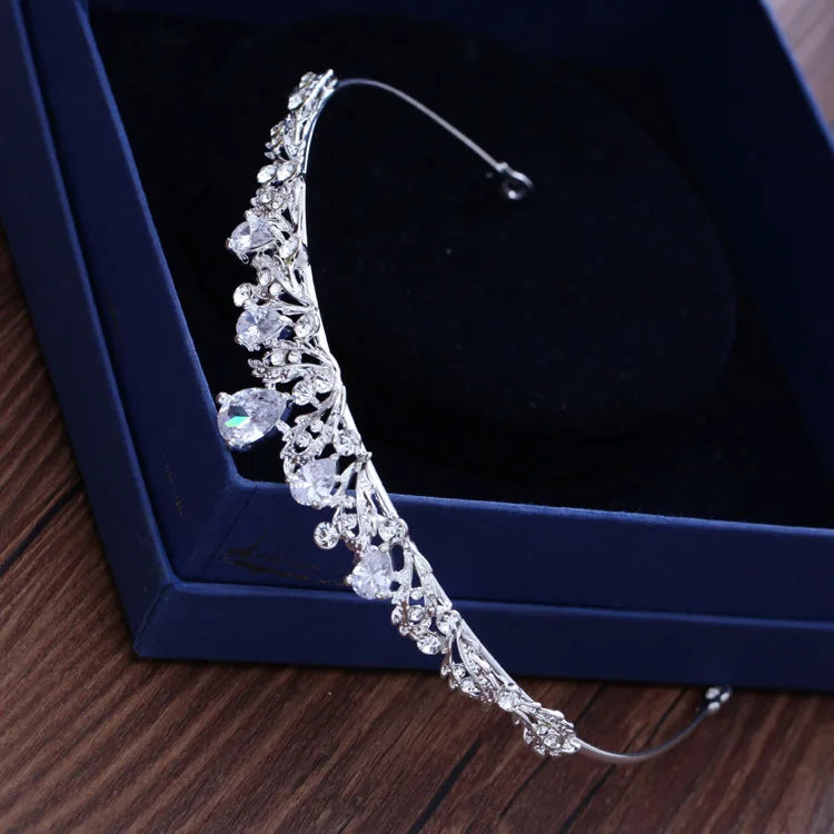 Silver-Colored Crystal Wedding Tiara with Zircon Bridal Headpiece