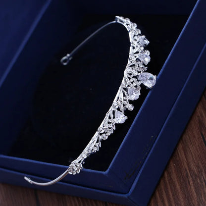 Silver-Colored Crystal Wedding Tiara with Zircon Bridal Headpiece